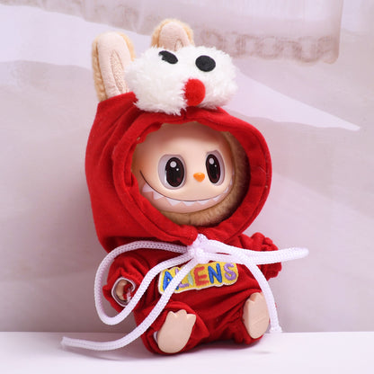 Handmade Labubu set can be paired with Labubu V1 Macaron and V2 seats blind box 17cm canvas pendant clothes big eyed monster jumpsuit as a substitute for vinyl Labubu baby clothes (excluding dolls)