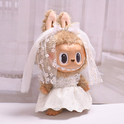 Handmade Labubu Outfit 38cm Labubu Cloth Dress White Crown Wedding Dress Set Large LABUBU Wedding Baby Dress (not including dolls)