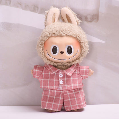 Handmade Labubu set can be paired with Labubu V1 Macaron and V2 seat blind box pendant canvas clothes pink checkered suit dress labubu baby clothes (excluding dolls)