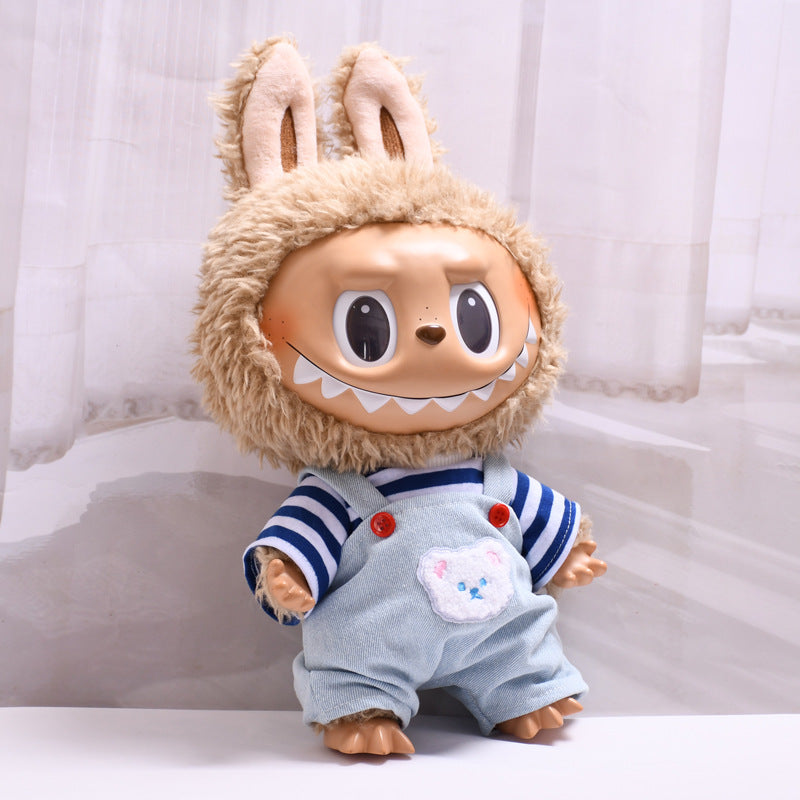 Handmade Labubu set can be paired with Labubu V1 Macaron and V2 seats 38cm Labubu doll doll clothes blue striped teddy bear overalls Labubu changing clothes (excluding dolls)