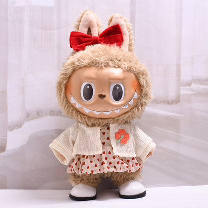 Handmade Labubu set can be paired with Labubu V1 Macaron and V2 seat 38cm canvas to change clothes into a butterfly love skirt set for children (excluding dolls)