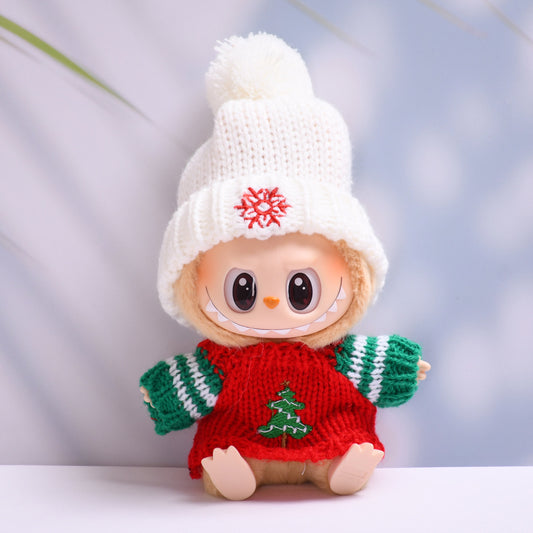 Handmade Labubu set can be paired with Labubu V1 Macaron and V2 seats for Christmas tree red sweater+snowflake white hat Labubu doll outfit (excluding dolls)