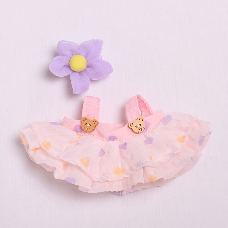 Handmade Labubu set can be paired with Labubu V1 Macaron and V2 seats 17cm canvas pendant clothes teddy bear wooden buckle yarn skirt labubu dressing for cute children (excluding dolls)