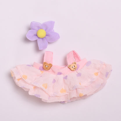 Handmade Labubu set can be paired with Labubu V1 Macaron and V2 seats 17cm canvas pendant clothes teddy bear wooden buckle yarn skirt labubu dressing for cute children (excluding dolls)