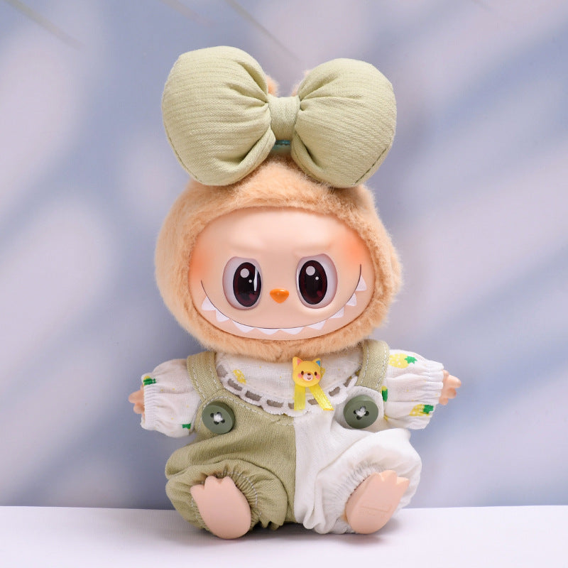 Handmade Labubu Outfit First and Second Generation Seating Labubu Cloth Pendant Clothes Labubu Baby Clothes Big Bow Strap Pants Set (not including dolls)