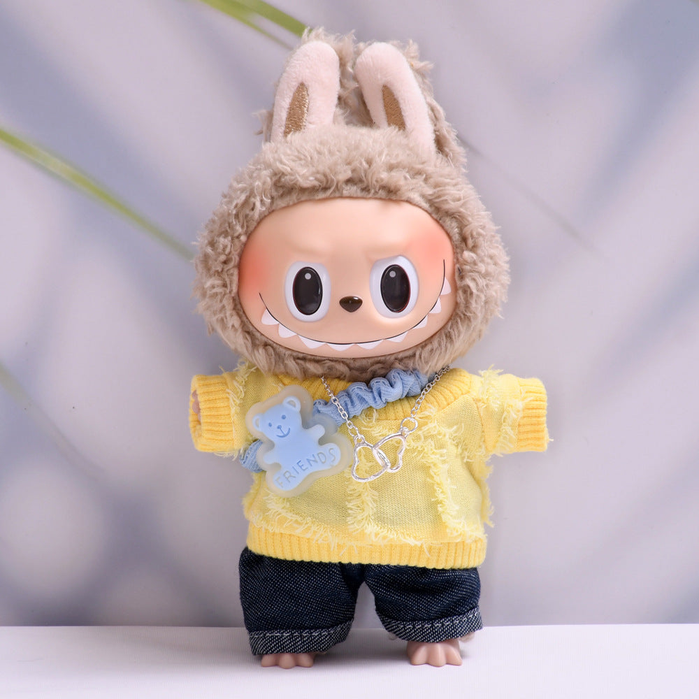 Handmade Labubu set can be paired with Labubu V1 Macaron and V2 seat T-shirt and jeans set vinyl LABUBU baby clothing replacement (excluding dolls)