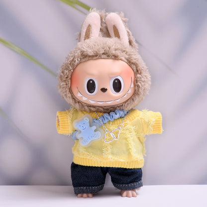 Handmade Labubu set can be paired with Labubu V1 Macaron and V2 seat T-shirt and jeans set vinyl LABUBU baby clothing replacement (excluding dolls)