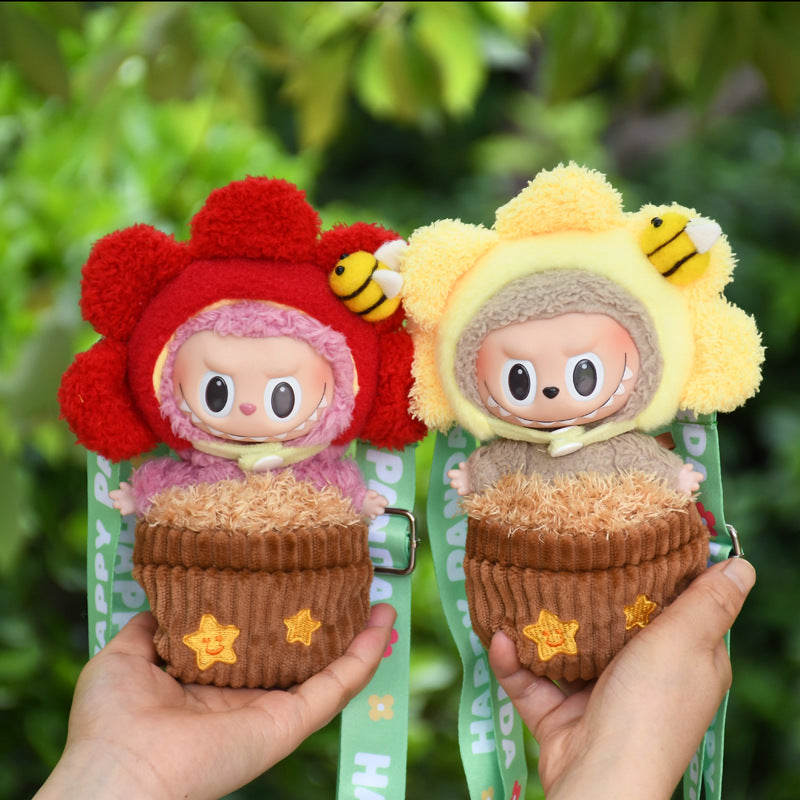 Handmade Labubu set can be paired with Labubu V1 Macaron and V2 seat blind box 17cm pendant canvas clothes sun flowerpot child planting clothes LABUBU cute replacement (excluding dolls)