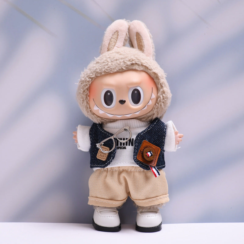 Handmade Labubu set can be paired with Labubu V1 Macaron and V2 seats denim vest glasses set Labubu doll clothing replacement (excluding dolls)