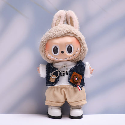 Handmade Labubu set can be paired with Labubu V1 Macaron and V2 seats denim vest glasses set Labubu doll clothing replacement (excluding dolls)