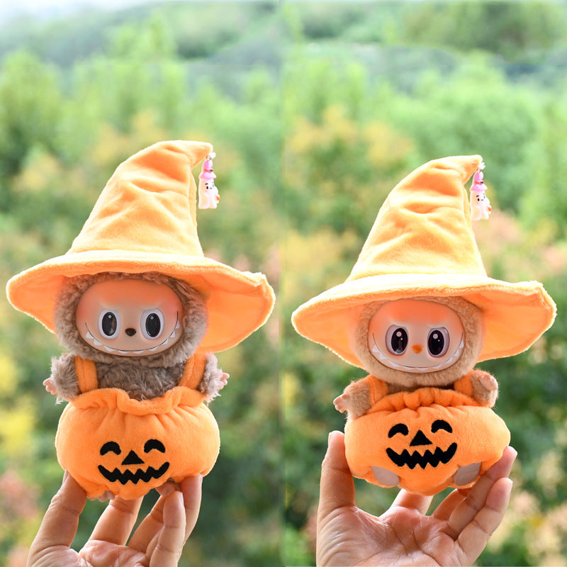Handmade Labubu Outfit 17cm First and Second Generation Labubu Cloth Pendant Halloween Pumpkin Clothes Black Hat Baby Clothes Vinyl Dolls (not including dolls)