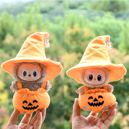 Handmade Labubu Outfit 17cm First and Second Generation Labubu Cloth Pendant Halloween Pumpkin Clothes Black Hat Baby Clothes Vinyl Dolls (not including dolls)