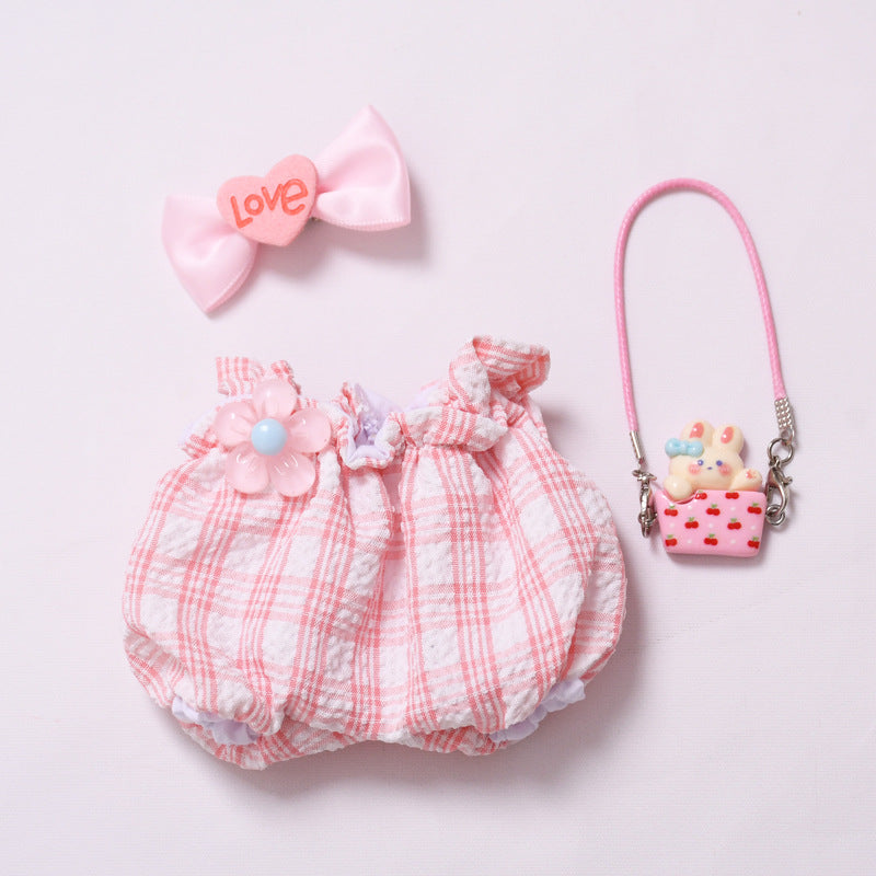 Handmade Labubu set can be paired with Labubu V1 Macaron and V2 seats pink fluffy floral overalls set Labubu doll outfit (excluding dolls)