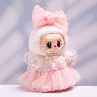 Handmade Labubu set can be paired with Labubu V1 Macaron and V2 seats with pink floral gauze skirt set and Labubu doll outfit (excluding dolls)