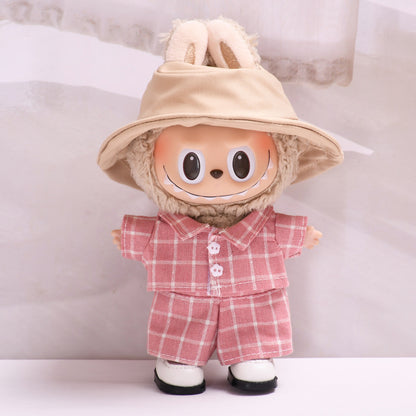Handmade Labubu set can be paired with Labubu V1 Macaron and V2 seat blind box pendant canvas clothes pink checkered suit dress labubu baby clothes (excluding dolls)