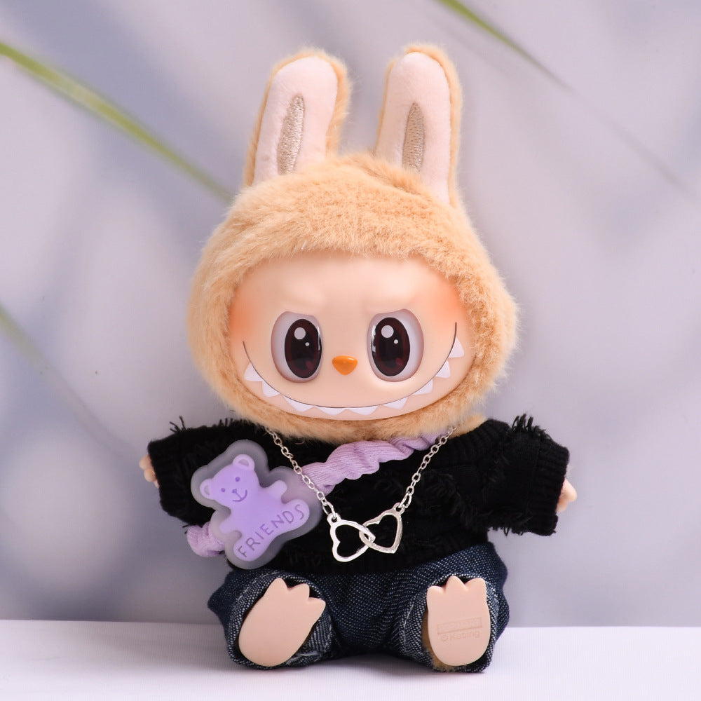 Handmade Labubu set can be paired with Labubu V1 Macaron and V2 seat T-shirt and jeans set vinyl LABUBU baby clothing replacement (excluding dolls)