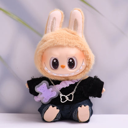 Handmade Labubu set can be paired with Labubu V1 Macaron and V2 seat T-shirt and jeans set vinyl LABUBU baby clothing replacement (excluding dolls)