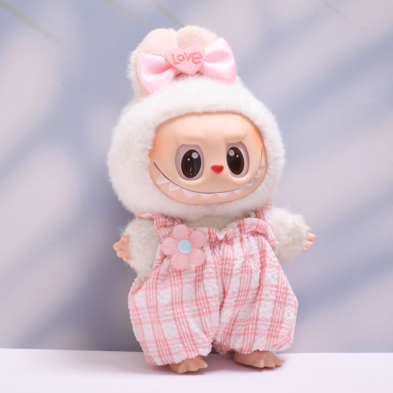 Handmade Labubu set can be paired with Labubu V1 Macaron and V2 seats pink fluffy floral overalls set Labubu doll outfit (excluding dolls)