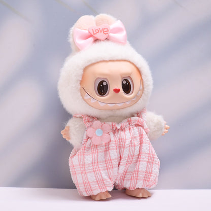 Handmade Labubu set can be paired with Labubu V1 Macaron and V2 seats pink fluffy floral overalls set Labubu doll outfit (excluding dolls)