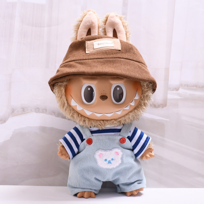 Handmade Labubu set can be paired with Labubu V1 Macaron and V2 seats 38cm Labubu doll doll clothes blue striped teddy bear overalls Labubu changing clothes (excluding dolls)