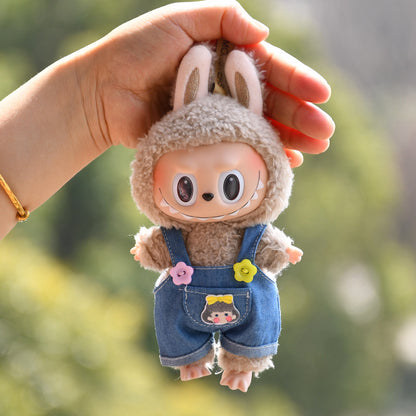 Handmade Labubu set can be paired with Labubu V1 Macaron and V2 seats with 17cm hanging pieces made of canvas for wearing denim overalls vinyl dolls keychains and baby clothes (excluding dolls)