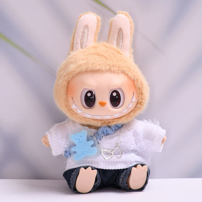 Handmade Labubu set can be paired with Labubu V1 Macaron and V2 seat T-shirt and jeans set vinyl LABUBU baby clothing replacement (excluding dolls)