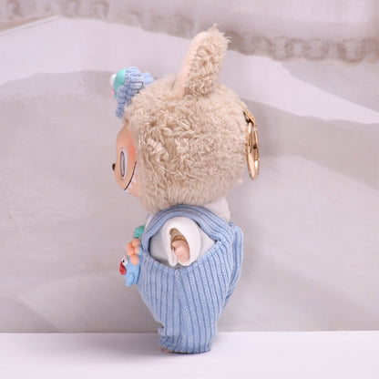 Handmade Labubu set can be paired with Labubu V1 Macaron and V2 seats 17cm canvas pendant clothes big mouthed fish strap pants vinyl labubu baby clothes (excluding dolls)