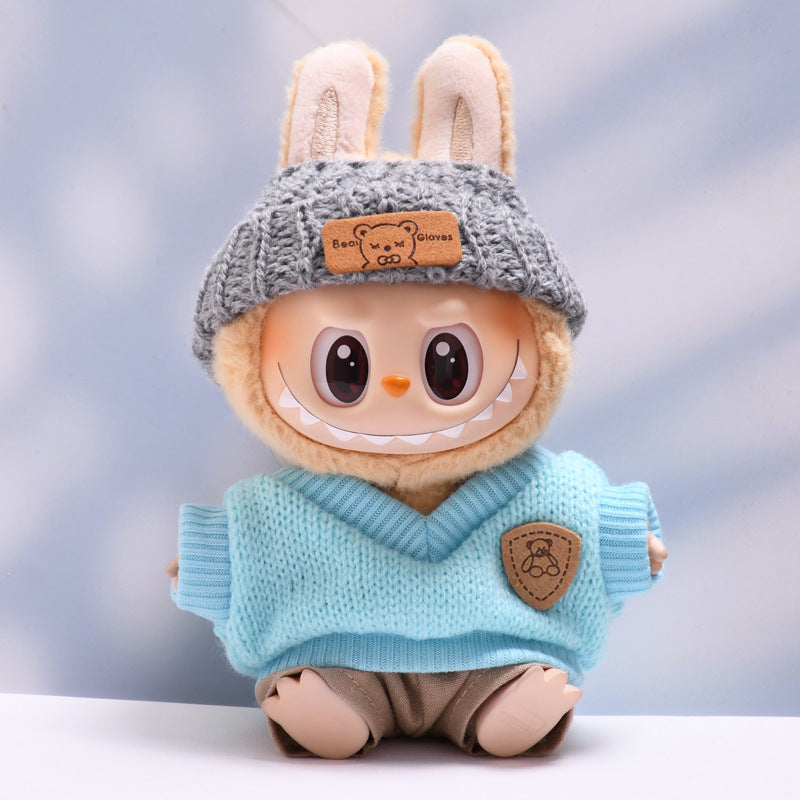 Handmade Labubu set can be paired with Labubu V1 Macaron and V2 seats blue knitted vest glasses hat set Labubu doll clothes (excluding dolls)