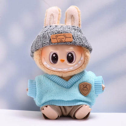 Handmade Labubu set can be paired with Labubu V1 Macaron and V2 seats blue knitted vest glasses hat set Labubu doll clothes (excluding dolls)