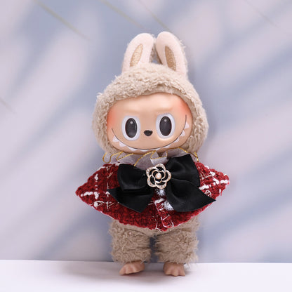 Handmade Labubu set can be paired with Labubu V1 Macaron and V2 seats 17cm canvas pendant clothes red small fragrant style shawl cape vinyl Labubu baby clothes (excluding dolls)