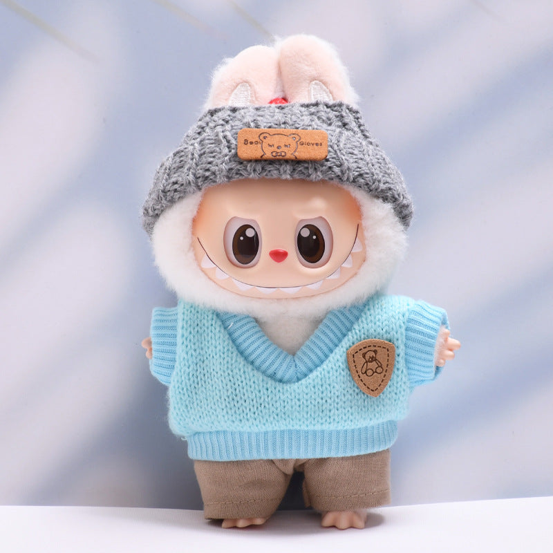 Handmade Labubu set can be paired with Labubu V1 Macaron and V2 seats blue knitted vest glasses hat set Labubu doll clothes (excluding dolls)