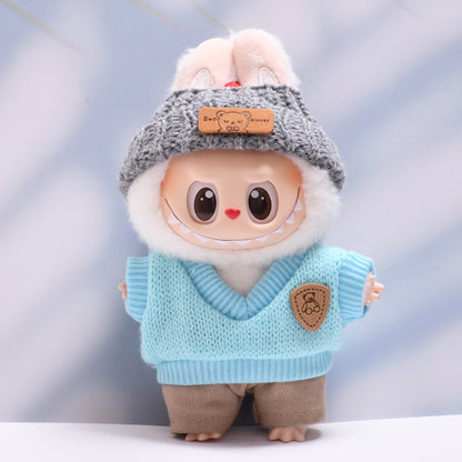 Handmade Labubu set can be paired with Labubu V1 Macaron and V2 seats blue knitted vest glasses hat set Labubu doll clothes (excluding dolls)