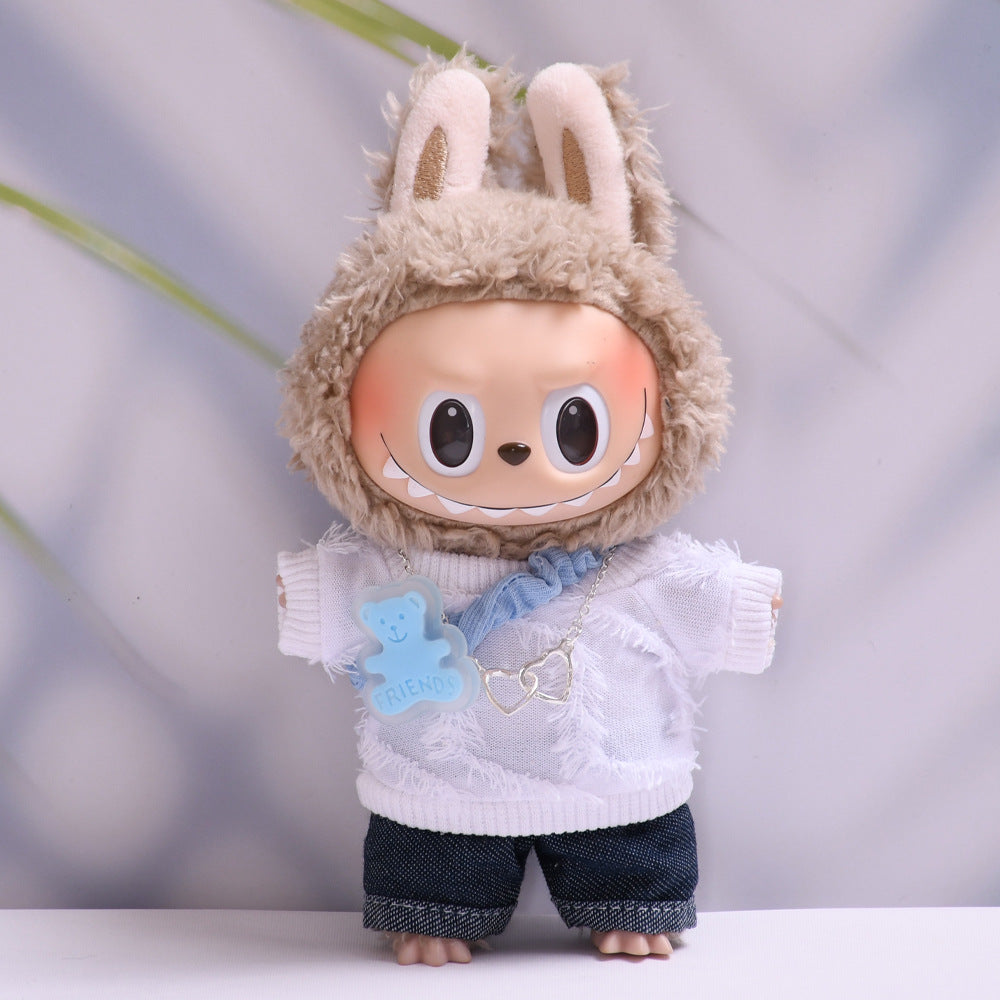 Handmade Labubu set can be paired with Labubu V1 Macaron and V2 seat T-shirt and jeans set vinyl LABUBU baby clothing replacement (excluding dolls)