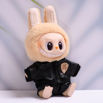 Handmade Labubu set can be paired with Labubu V1 Macaron and V2 seats black jacket leather pants LABUBU cool baby clothes (excluding dolls)