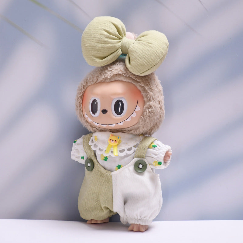 Handmade Labubu Outfit First and Second Generation Seating Labubu Cloth Pendant Clothes Labubu Baby Clothes Big Bow Strap Pants Set (not including dolls)
