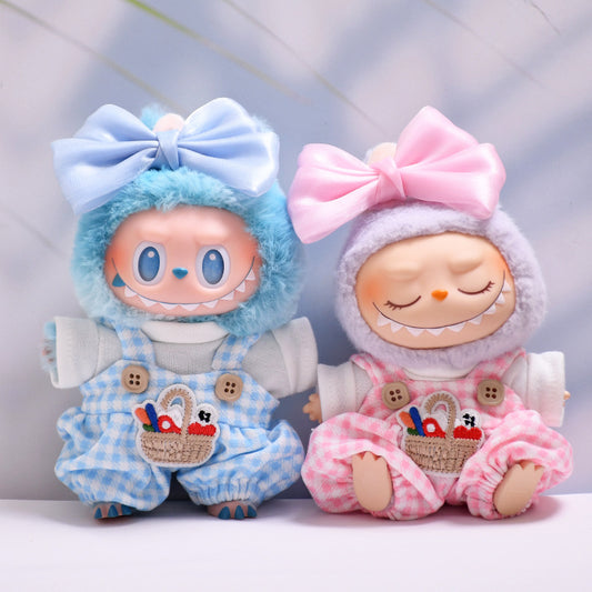 Handmade Labubu Outfit, first, second, and third generation pendants, Labubu clothes, checkered overalls, butterfly bows, Labubu dolls, clothing accessories (not including dolls)