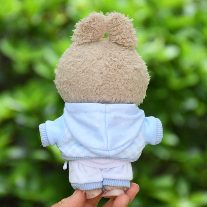 Handmade Labubu set can be paired with Labubu V1 Macaron and V2 seats 17cm Labubu pendant clothes fashionable blue jacket hoodie four piece set ragcloth casual dressing clothes (excluding dolls)