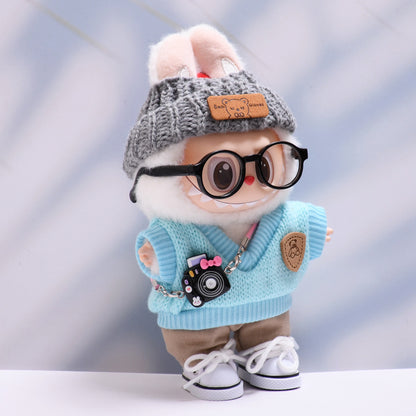 Handmade Labubu set can be paired with Labubu V1 Macaron and V2 seats blue knitted vest glasses hat set Labubu doll clothes (excluding dolls)