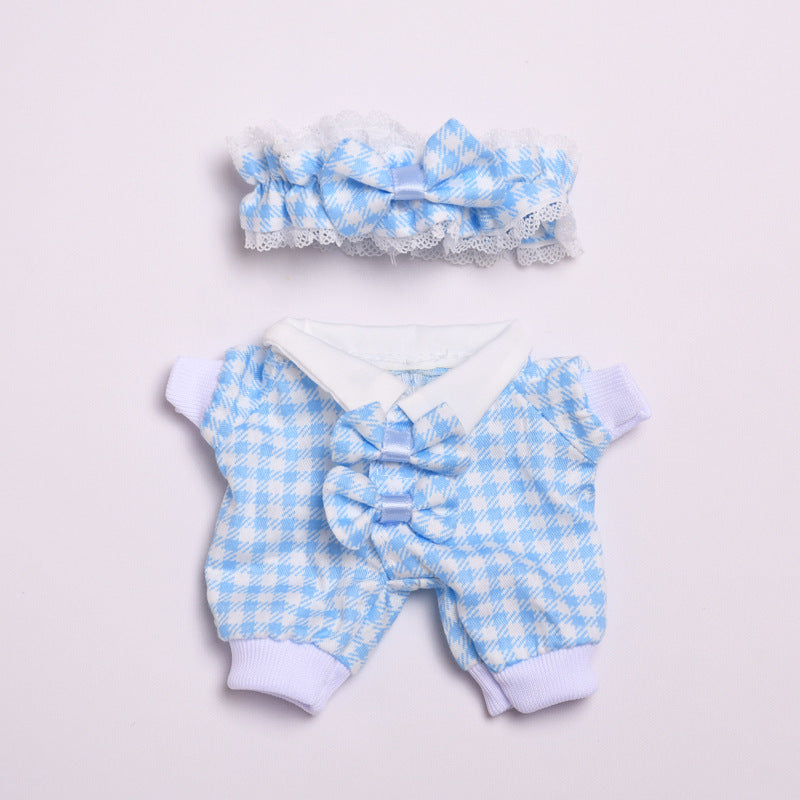 Handmade Labubu set can be paired with Labubu V1 Macaron and V2 seats Checkered pajama set climbing suit 17cm Labubu doll jacket (excluding dolls)