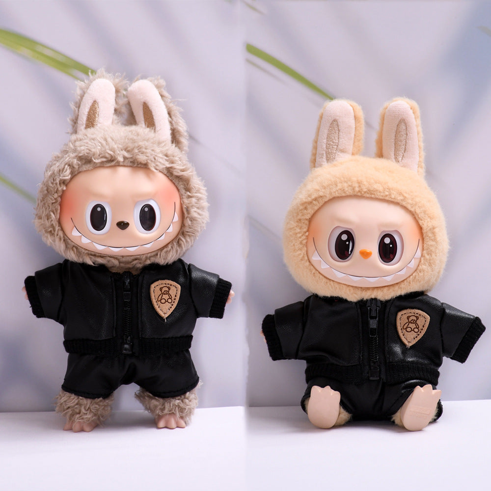 Handmade Labubu set can be paired with Labubu V1 Macaron and V2 seats black jacket leather pants LABUBU cool baby clothes (excluding dolls)