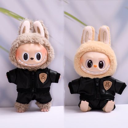 Handmade Labubu set can be paired with Labubu V1 Macaron and V2 seats black jacket leather pants LABUBU cool baby clothes (excluding dolls)