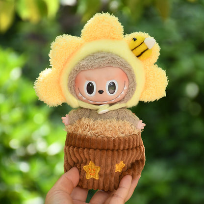 Handmade Labubu set can be paired with Labubu V1 Macaron and V2 seat blind box 17cm pendant canvas clothes sun flowerpot child planting clothes LABUBU cute replacement (excluding dolls)