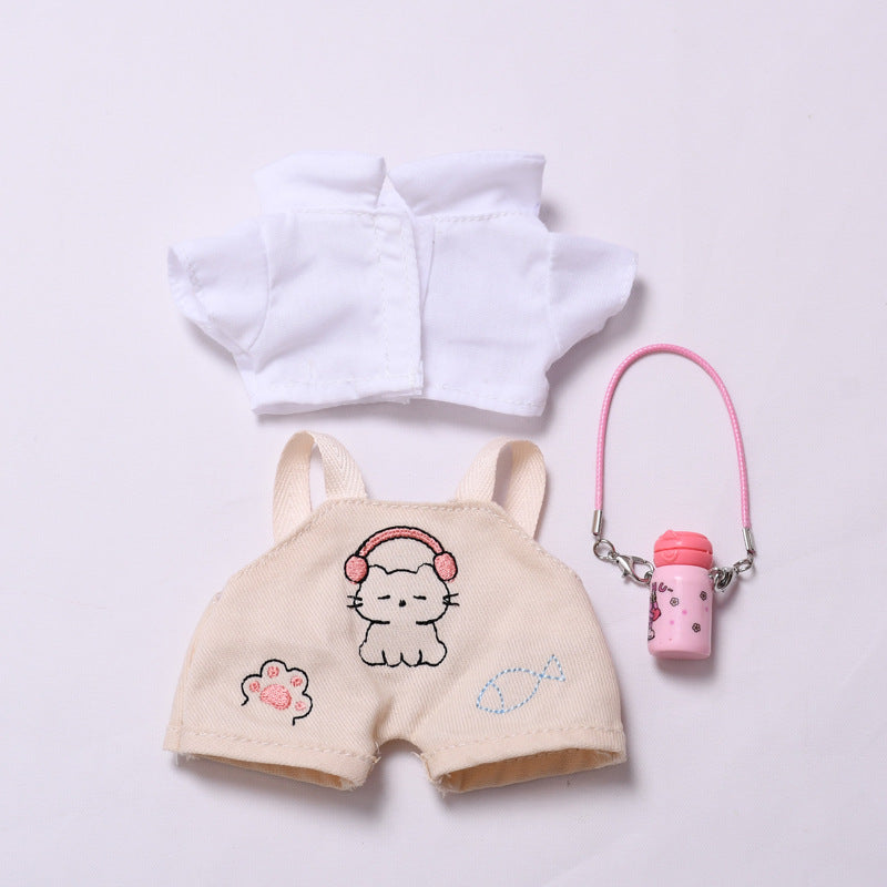Handmade Labubu set can be paired with Labubu V1 Macaron and V2 seats paired with kitten beige overalls shirt set LABUBU baby outfit (excluding dolls)