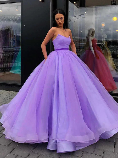 AerbaDress Long Formal Dresses Organza Princess Ball Gown Sweetheart Prom Dresses