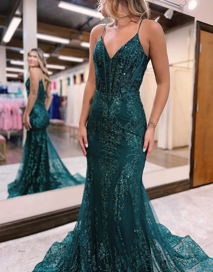 AerbaDress Prom Dress Mermaid Spaghetti Straps With Appliques