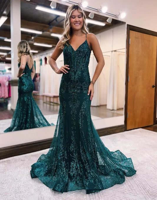 AerbaDress Prom Dress Mermaid Spaghetti Straps With Appliques