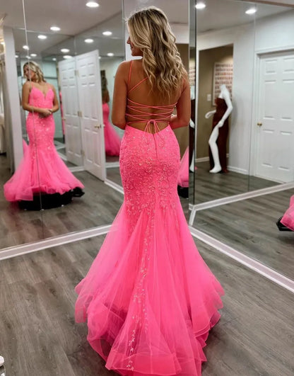 AerbaDress Mermaid V-Neck Corset Back Lace Prom Dress