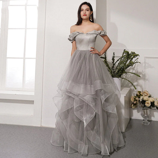 AerbaDress Prom Dress Pretty A Line Off The Shoulder Tulle Floor Length