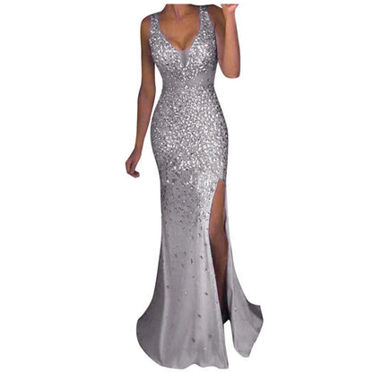 AerbaDress Sequin Dress for Sexy Long Gold Party Dress Evening Gown Bridesmaid Sequin Prom V Neck Dresses for Women