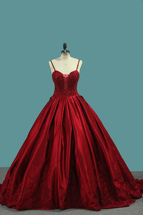 Regal Sweetheart Sleeveless Beaded Red Floor-Length Prom Dress